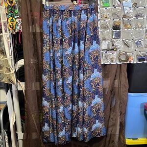 Women's Blue Paisley Maxi Skirt with Elastic Waist
